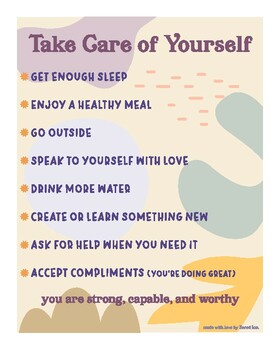 Preview of Take Care of Yourself- Self Care, Emotional Health Support Tips and Reminders