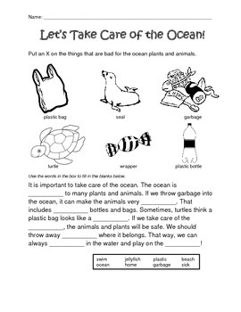 Preview of Take Care of the Ocean Worksheet