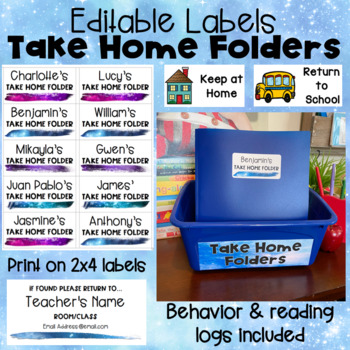 Preview of Take Home Folders with Editable Labels, Reading Log, Behavior Log, & Homework