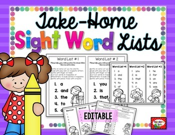 Preview of Take-Home Sight Word Lists