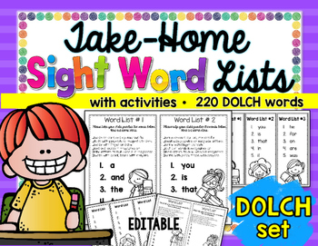 Preview of Take-Home Sight Word Lists: DOLCH