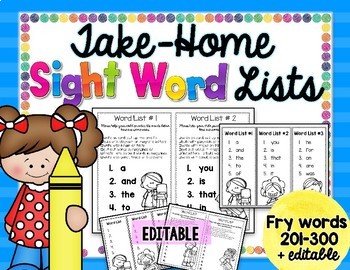 Preview of Take-Home Sight Word Lists: Fry 201-300