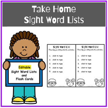 Preview of Take Home Sight Word Lists and Flash Cards EDITABLE SPANISH and ENGLISH