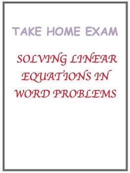 Preview of Take Home Test-Writing & Solving Linear Equations from Word Problems