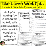 Take Home Work Note | Parent Communication | Editable  