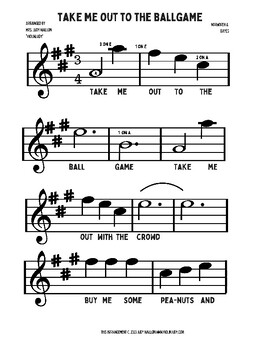 Take Me Out to the Ball Game  Beginner Piano Sheet Music (Digital Print)