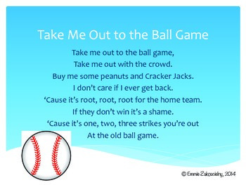 Take Me Out to the Ballgame Lyrics, Printout, MIDI, and Video