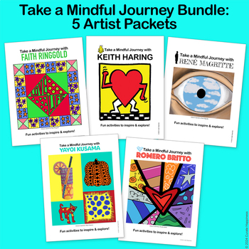 Preview of Take a Mindful Journey Bundle: 5 Artist Packets SEL/ELA Writing & Art, Sub Plan