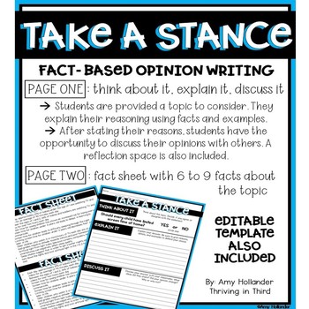 Preview of Take a Stance (fact based opinion writing) EDITABLE