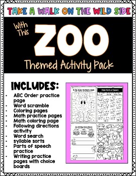 Preview of Take a Walk on the Wild Side - End of Year Zoo Themed Packet/Review Activities