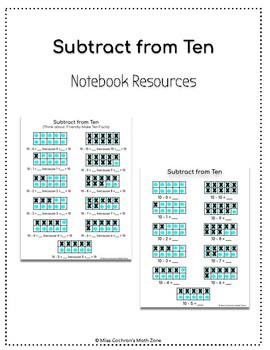 Preview of Subtract from Ten Notebook Resources