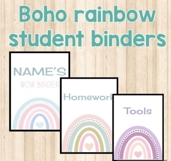 Preview of Take home Folder/ BINDER COVERS-EDITABLE Boho Rainbow