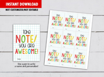 Preview of Take note you are Awesome Cards, Teacher Appreciation Gift Tag Idea