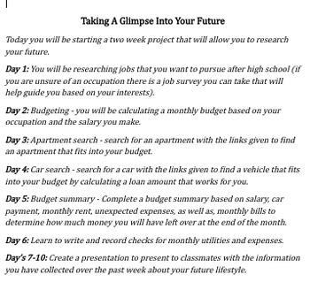 Preview of Taking A Glimpse Into Your Future (Budgeting Project)