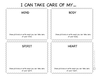 Self Care Plan for Younger Children by Positive Counseling 