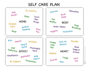 Self Care Plan for Younger Children by Positive Counseling | TpT
