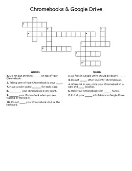 Taking Care of Your Chromebook/Organizing Google Drive Crossword Puzzle