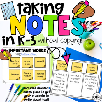 Preview of Taking Notes Without Copying - Note Taking Strategy - Back to School 