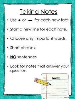 Taking Notes in the Elementary Classroom by Learning Land | TpT