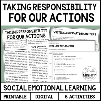 Preview of Social Emotional Learning, Taking Responsibility for Your Actions