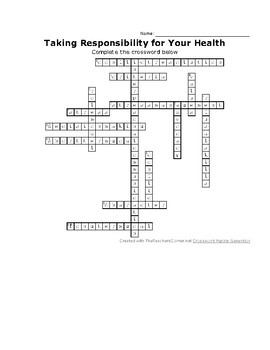 Taking Responsibility for Your Health Crossword and Word Search TPT
