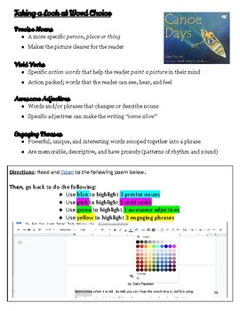 Preview of Taking a Look at Creative Word Choice using 