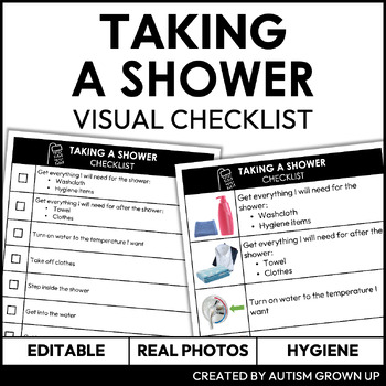 Preview of Showering Visual Checklist | Task Analysis for Life Skills | Editable