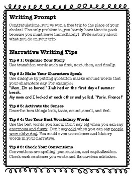 Taking a Trip Narrative Essay Creative Story Writing Prompt Common Core ...