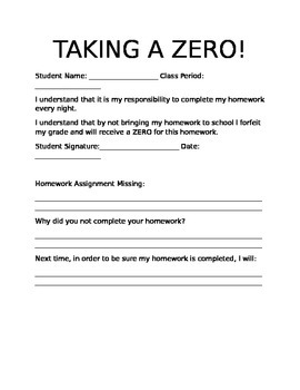 Taking a Zero Page by Ms H Scholars | Teachers Pay Teachers