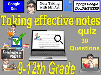 Preview of Taking effective notes - 9-12th grade - 30 True and False / Answers 