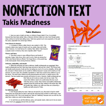 Preview of Nonfiction Passage with Comprehension and TEI Questions: Takis
