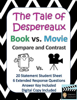 Preview of Tale of Despereaux Book vs. Movie Compare and Contrast GOOGLE COPY TOO