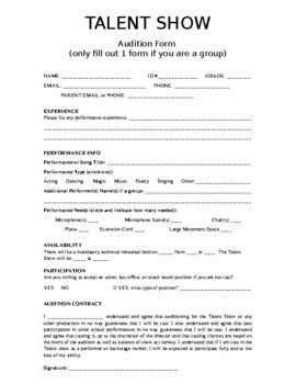 Preview of Talent Show Audition Form