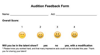 Preview of Talent Show Scoring / Audition / Feedback Form, Parent Letters, Etc. EDITABLE!