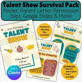 Preview of Talent Show Survival Pack, Bundle with Editable Posters, Program, Parent Letters
