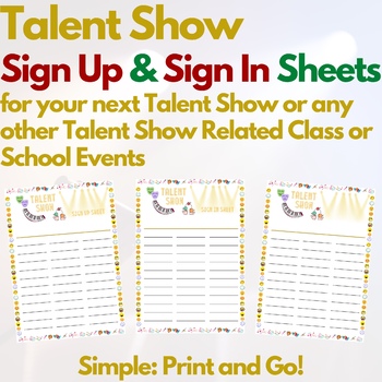 Preview of Talent Show Themed Sign Up and Sign In Sheets - 3 Versions Included