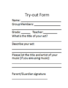 Preview of Talent Show Tryout Form