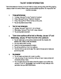 Talent Show- information form and audition sheet