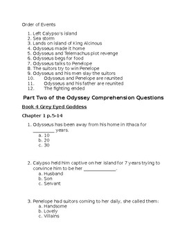 Preview of Tales From the Odyssey Part Two Comprehension Questions