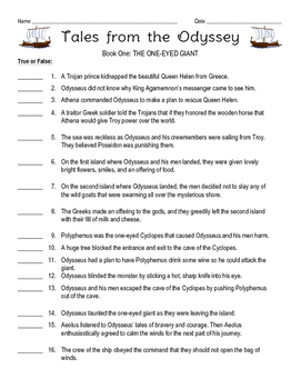 The Odyssey Book 1 Worksheets Teaching Resources Tpt