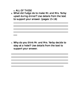  Tales of a Fourth Grade Nothing Comprehension Questions TpT