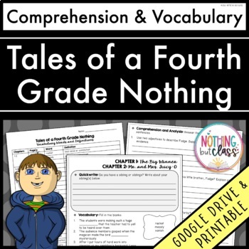 Preview of Tales of a Fourth Grade Nothing | Comprehension Questions and Vocabulary