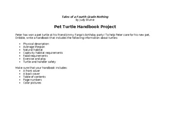 Preview of Tales of a Fourth Grade Nothing Pet Turtle Handbook Project