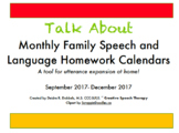 Talk About Monthly Speech Language Homework Calendars
