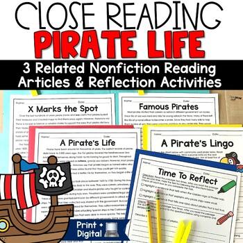 Preview of Pirate Nonfiction Close Reading Passages Posters 3rd 4th Grade Paired Passages