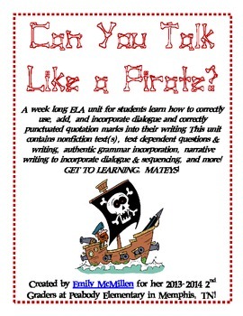 Preview of Talk Like a Pirate --> Dialogue, quotation marks, writing, and MORE!
