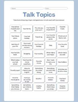 Preview of Talk Time Speaking Worksheet (FREE PDF)