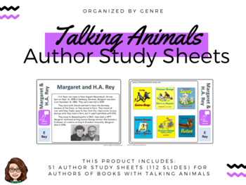 Preview of Talking Animals Author Study Sheets - Shelf Markers, PPT slides, Monthly Display
