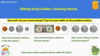 Preview of Talking Study Guides: Counting Money  Slides and Video Link