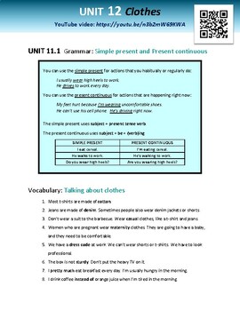 Preview of Talking about Clothes- simple present vs present continuous (video + printables)